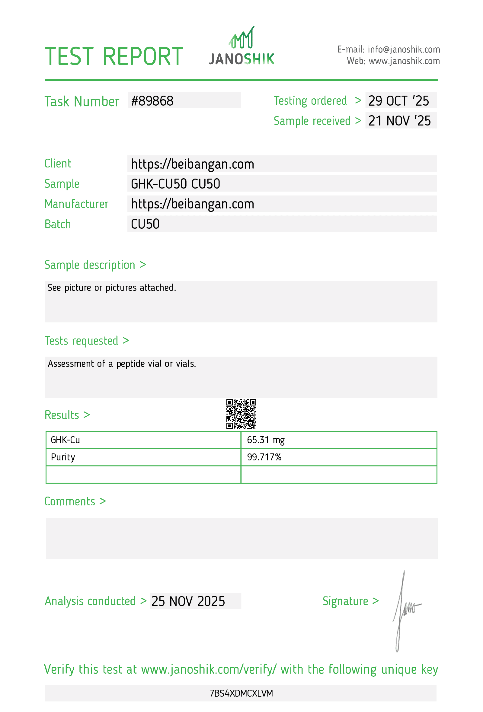 GHK-Cu certificate of analysis